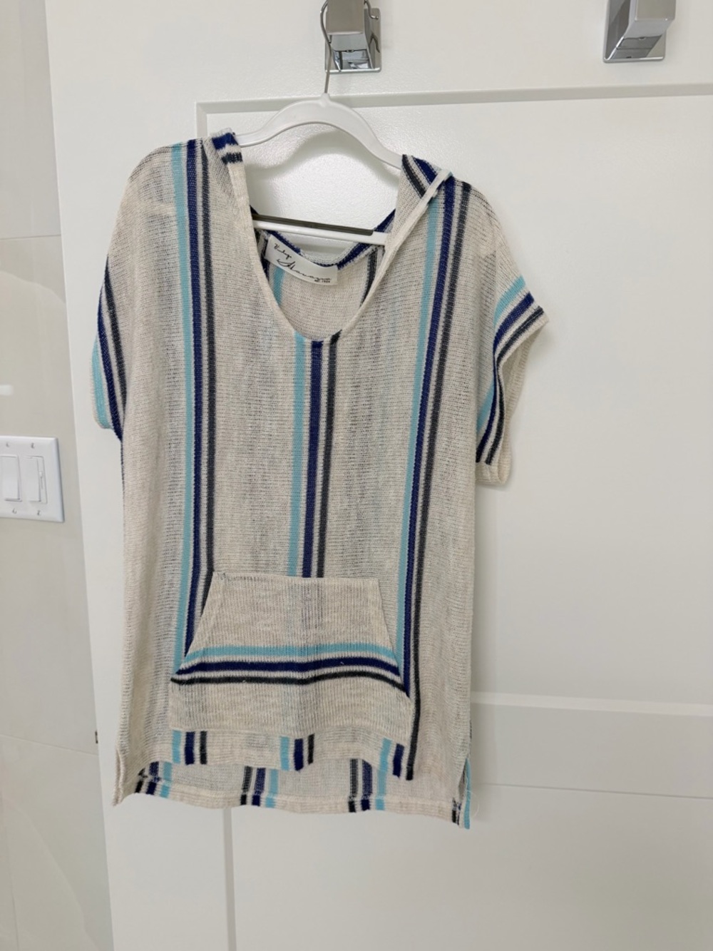 Vintage Havana Striped Hooded Knit Top in Cream, Navy & Aqua